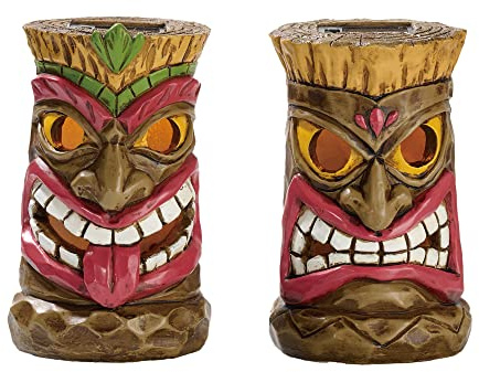 TERESA'S COLLECTIONS Tiki Head Garden Decor with Solar Outdoor Light, Set of 2 Tropical Hawaiian Tiki Torch Resin Christmas Decorations Garden Sculptures & Statues Yard Decor Thanksgiving Gifts 6
