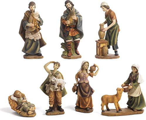 PABEN Set 7 soggetti, Mestieranti, Suonatori, Personaggi per Presepi 20 cm in Resina