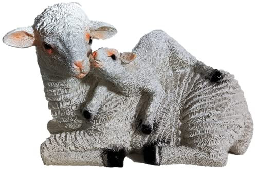 AngiesStrickZauber - Dekofigur/Gartenfigur/Schaf/Lamm/Tierfigur/Garten Deko/Kunststein/Polyresin/frostfest/Ostern/Deko-innen /