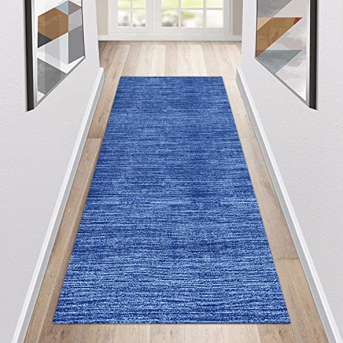 Siunwdiy Teppich Läufer Flur Küche rutschfest Waschbar Blau Küchenläufer Lang Modern Korridor -Teppichläufer Küchenteppich Meterware Anpassbar,Blau,110x420cm
