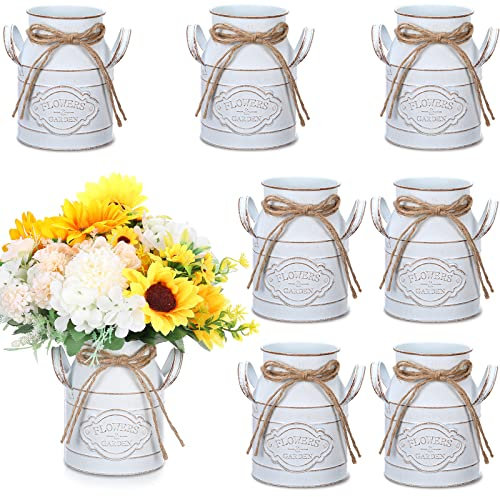 Roshtia 8 Stück 15,2 cm Vintage Metall-Milchdosenvase, rustikale Metall-Blumenvase, Metall, verzinkte Milchdose, dekorativer Bauernhaus-Blumeneimer, Vintage-Milchkännchen-Vase mit Griffen für