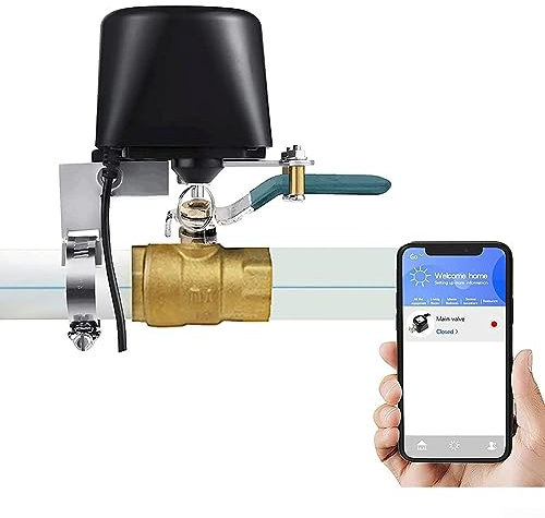 WI-FI valvola dell'acqua, per Tuya Wi-Fi Smart Water Valve, LED Home Automation Smart Control Water/Gas Valve, Impermeabile, Visualizzazione dell'ora, Timing-EU