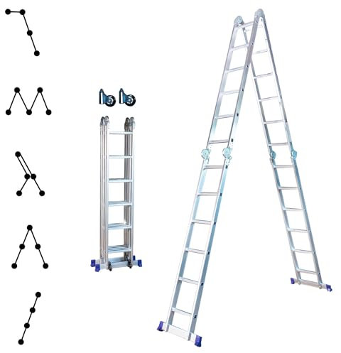 Echelle Pliante articulée STAVALANCE4x6, 6,8m, 24 marches, Multifonction, ecarteur de Mur, escabeau, Aluminium, H Travail Max 7,13m, Hostrom