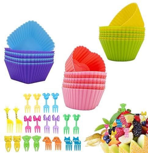 44 Pcs Bento Lunch Box Accessories for Kids,Includes 24 Pcs Thicken Silicone Cupcake Liners,20 Cute Animal Food Picks, Easy to Preparing Lunch and Make Lunchtime Fun with Our Kids