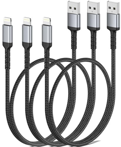 ULIFTUS 50CM iPhone Ladekabel Kurz, 3Pack Geflochten USB A auf Lightning Kabel 0.5M Original iPhone Schnellladekabel Kompatibel für Apple iPhone 14 13 12 11 Pro Max Xs Xr X 8 7 Plus SE iPad Air/Mini