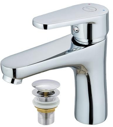 MILOT Basin Mixer Tap, Bathroom Sink Taps, G1/2 Leak Proof Bathroom Taps, Basin Tap, Bathroom Mixer Tap, Free Slotted Sink Plug (Chrome)