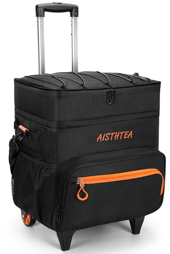 Rollkühler mit Rollen und Griff, auslaufsicher, weiche Seiten, Reisekühler, Doppelsteck und verbesserte Stabilität, Kühltasche mit Rädern, isolierte Kühltasche für Camping, Lebensmittel, Strand