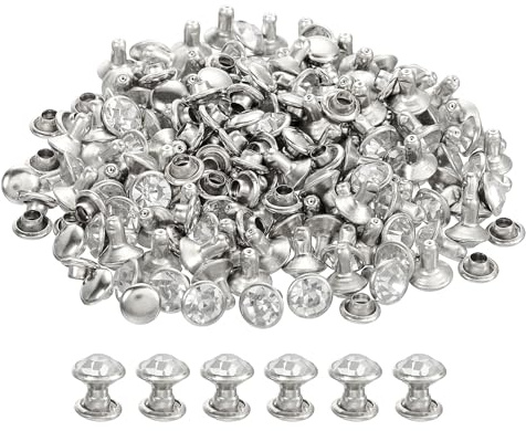 QUARKZMAN 100pz Rivetti in Strass Argento,Rivetti Pelle Borchie Cristallo Piedini Metallo con Doppio Tappo Strass Perno Artigianali per Borse Vestiti Scarpe Cinture Fai Da Te 7mm/0,28