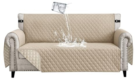 Lydevo Sofa Überzug 4 Sitzer wasserdichte rutschfest Sofabezug Mit Armlehnen Couchbezug Sofaüberwurf Kratzfest Reversible Gesteppte Schonbezug für Haustier Katzen Hunde,Beige