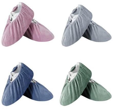 FENGCHUANG 4 Pièces Surchaussures Lavable, Réutilisable Chausson Invité, Tissu de Flanelle Couvre Chaussure, Semelle Antidérapante Surchaussure, pour Maisons, Bureaux, Bibliothèques