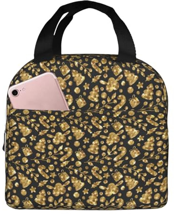 Loncheras aisladas para hombres y mujeres, trabajo, bolsa térmica suave dorada de Navidad aislada para viajes, a prueba de agua, lonchera pequeña para adultos, para hombres y mujeres, bolsa de