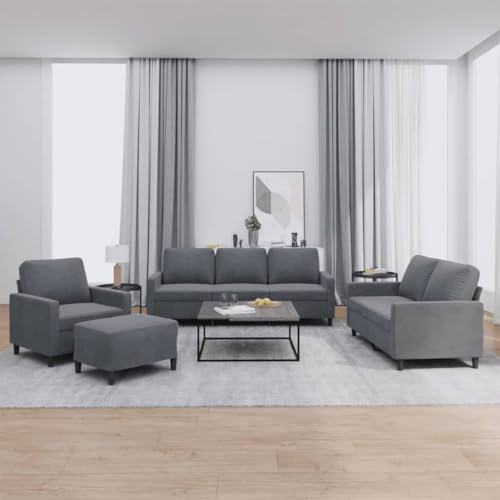 Homgoday 4-TLG. Sofagarnitur mit Kissen Wohnzimmersofa Sofa Couch mit Rückenlehne Loungesofa Polstersofa Gästesofa Couchgarnitur Modern Sitzmöbel für Wohnzimmer Büro Schlafzimmer Dunkelgrau Samt