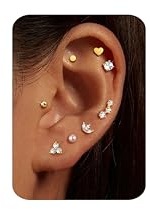 CASSIECA 8 Pares Pendientes Mujer Oreja Acero Quirúrgico Dorados Aro Plata Piercing Helix Tragus Múltiples Piercings Hipoalergénicos para Mujer Hombre