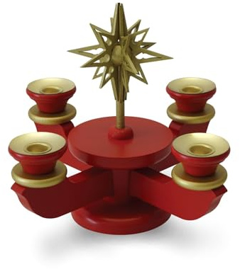 Rudolphs Schatzkiste Bougeoir de l'Avent non équipé - Rouge - Pour 4 bougies pyramides - 20 x 18 x 20 cm (l x H x P)