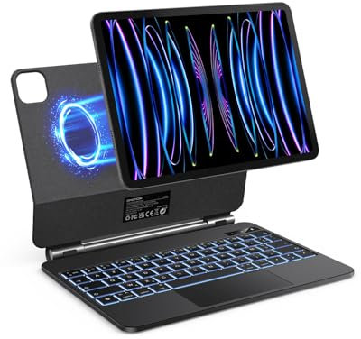 OMOTON Clavier pour iPad Air 11 2025 2024 (M3/M2) Air 5/4/iPad Pro 11 4/3/2/1 Étui Magnétique Magic Keyboard AZERTY avec Trackpad, Coque Clavier pour iPad Bluetooth sans Fil,Multi-Touch,Rétroéclairé