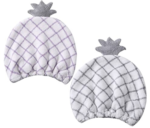 HAPINARY 2 Stück Schnell Trocknende Haartrockenhauben aus Coral Fleece mit Entzückendem Ananas Design Reibung für Reisen Einfach zu Benutzen Zufällige Farbe