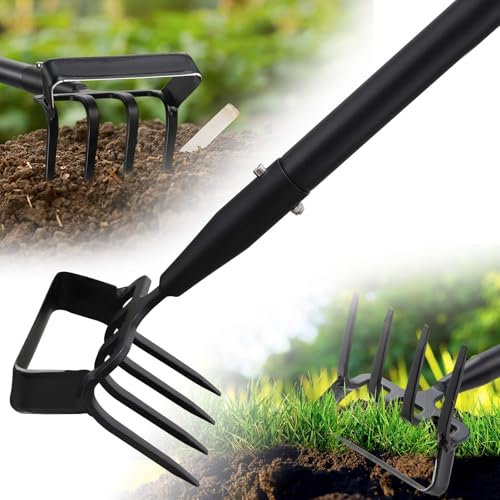Garden Hoe Tool - Heavy Duty 2 in 1 Scuffle Hoes with Cultivator Tiller for Weeding Grass,Loosening Soil,Sharp Blade,36-60” Long Handle,Push Pull Action Hoe with Scraper Rake for Gardening
