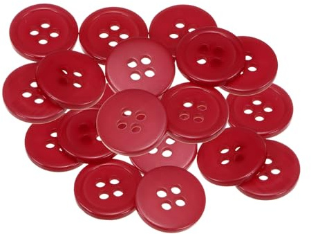 QUARKZMAN 20 Stück Knöpfe 15mm Bastelknöpfe Rot Nähknöpfe Harz Rund Flach 4-Loch Kunststoffknöpfe für Nähen DIY Handwerk Scrapbooking Dekorieren Kleidung Mänteln Blusen Hemden