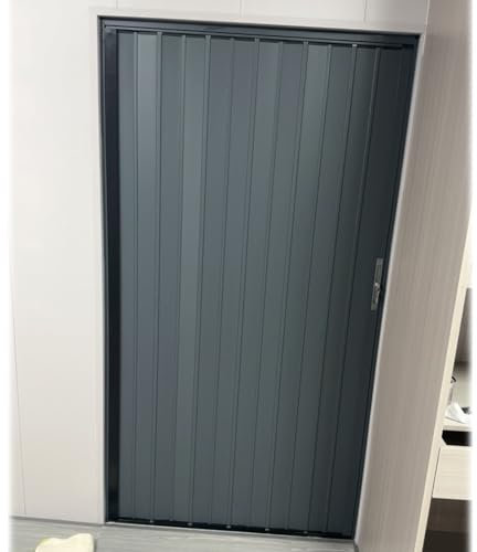 AMUFJJ concertina door Concertina Doors Internal Grey, 80x200 180x200 120x202 190x204 200x206 CM Private Bifold Door With Lock Key For Closet/Shower/Kitchen, Sliding Louvre Door(190x205cm/75x81in)