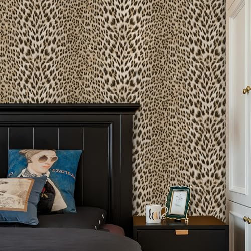 Murgall Papier peint à motif léopard vintage texturé 44 x 1200 cm noir/marron imperméable moderne en relief non collé