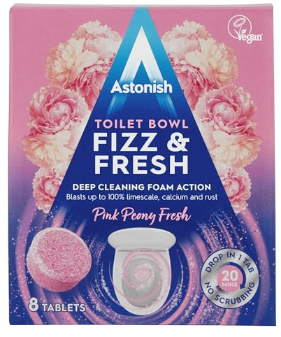 Astonish Toilet Bowl Fizz & Fresh Tablets, Deep Cleaning Foam Action, Removes Limescale Calcium & Rust, 8 Tablets, Pink Peony Fresh