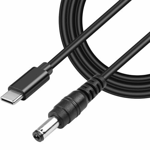 TECHZOCO Cable alimentación USB C a DC, Cable Extensión Alimentación CC, Cable de Carga USB C, Compatible con CCTV, DVR, Router, Ordenadores, Baterías, 15V CC 3A, DC 5.5 x 2.5 mm, Negro, 100 cm