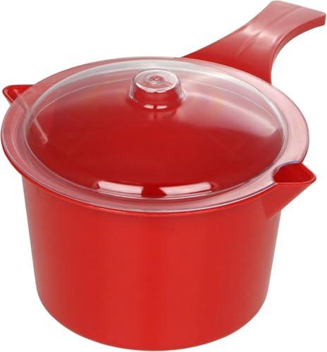 Easycook Microwavable Non Stick Red Saucepan with Lid Polly Carbonate Non-staining BPA Safe 850ml
