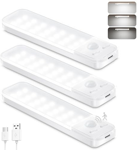 Ylatoial Led Sottopensile Cucina, 3 Pezzi 15cm Armadio Led con Sensore di Movimento, 6500K Dimmerabile Luce Armadio per Scale Corridoio Garage Letto - Bianco Freddo
