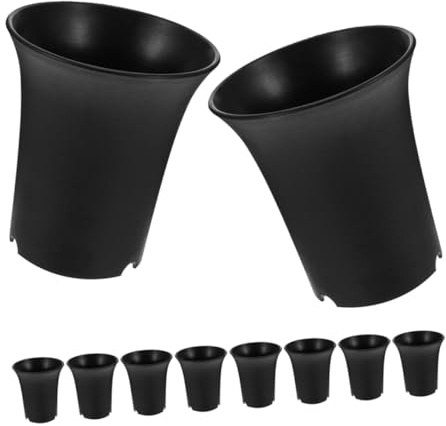 CIYODO 10 Macetas de Plástico Negro con Drenaje, Ligeras y Redondas para Plantas y Suculentas en Interiores y Exteriores