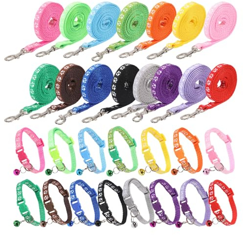 FREEBLOSS 30 Set Hundehalsband Und Leine Verstellbare Welpenhalsbänder Weiches Identifikationshalsband Aus Polypropylen Für Das Gassi Training Kleiner Hunde Mit Haken Und Schnalle 15 Farben