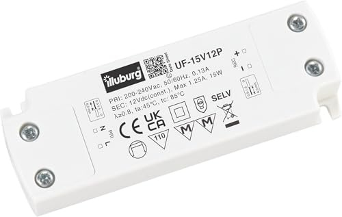 illuburg LED Trafo 12V 15W Flach Flackerfrei Geräuschlos für GU4 GU5,3 LED Streifen Möbel Verdeckte Montage Netzteil Treiber Vorschaltgerät Driver Power Supply
