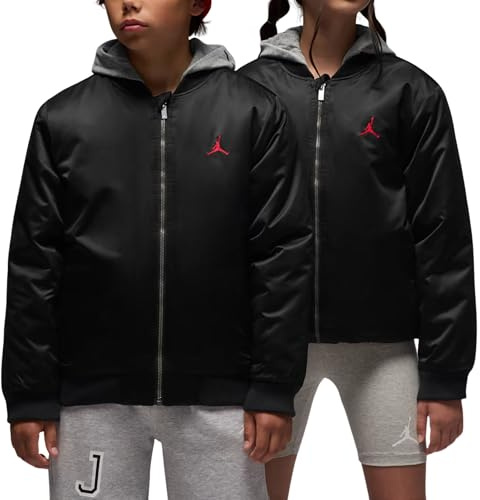 Nike Jordan Giacca Bomber da Ragazzi con Cappuccio Big Logo Nera Codice 95D647-023