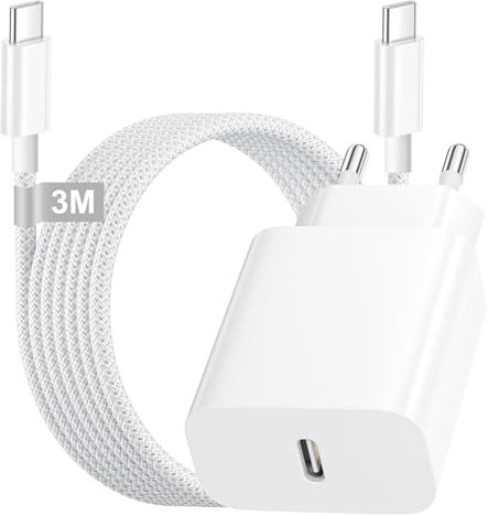 25W Chargeur Rapide pour iPhone 17/16/16 Pro/16 Pro Max/16 Plus/15/15 Pro | Chargeur iPhone Rapide Chargeur USB C Prise Adaptateur Secteur USB C et Câble USBC vers USBC 3M pour 15 Pro Max/15 Plus/iPad