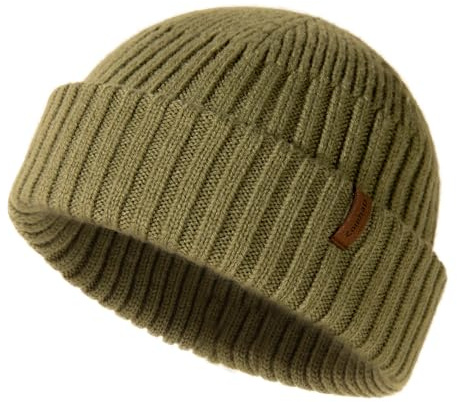Comhats Överdimensionerad 2 Stil Fiskar Manschett Stickad Vinterull Trawler Mäns Mössla L XL XXL, Armégrönt, XL/XXL