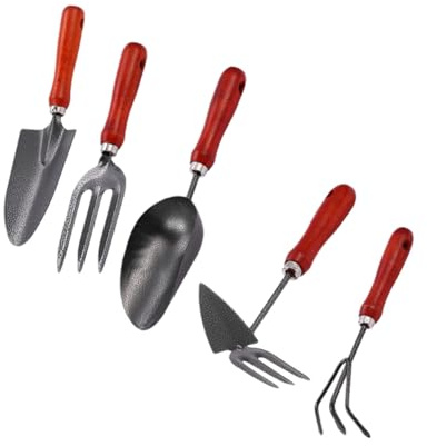 SUPVOX Ensemble 5 Pièces D’Outils De Jardinage Pelles Et Râteaux Pratiques pour Plantation Et Culture, Manche Ergonomique, Acier Robuste, Usage Extérieur Jardin Et Potager