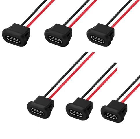 6 Pièces Connecteur USB C à Souder, Prise USB C Femelle 2 Fils, Type-C Pour Charge Rapide 3A/20V, Idéal pour Projets DIY, Réparation d’Appareils Électroniques, Charge Directe, Fiable et Durable