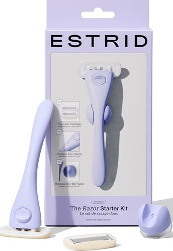 Estrid Rakapparat startset, damrakhyvlar set med 5-bladsystem, vegansk fuktighetsremsa, 2 reservblad, väggfäste (utrymme)