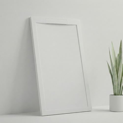 SOULHOME Plato de Ducha Irrompible y Ultraligero Pizarra - 120x80 cm BLANCO | Nueva Tecnología de Resina-Fibra, Antideslizante C3, Extraplano, Incluye Válvula desagüe y Rejilla, Enmarcado, Recortable