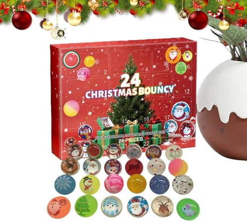 Adventskalender studsbollar 2025 - 8,27 tum nedräkningskalender | 340 G interaktivt leksaksset - 24 dagar av nöje och överraskningar