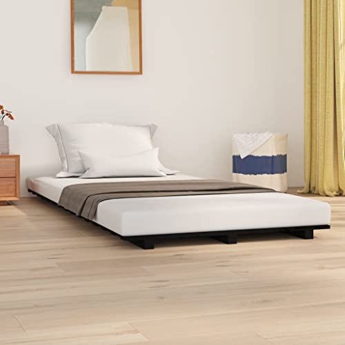 Ordellia Massiv träsäng, svart, 75 x 190 cm furu, robust sängram med plywoodpinnar, stabil plattformssäng för sovrumsmöbler