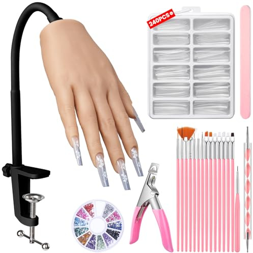 Yokilly Mano per esercizi in silicone per nail art, flessibile, per allenamenti, per unghie in gel, per unghie in acrilico, per esercitare, per unghie (manuale di esercizio per kit di nail art -1)