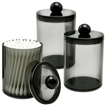 Kosmetik Organizer Set, 3-teilig Wattepad Halter & Apothekerglas, Schwarz, Ideal für Badezimmer, Aufbewahrung für Wattebäusche, Wattestäbchen, Runde Wattepads, Zahnseide, Make-up-Schwämme, Haarspangen