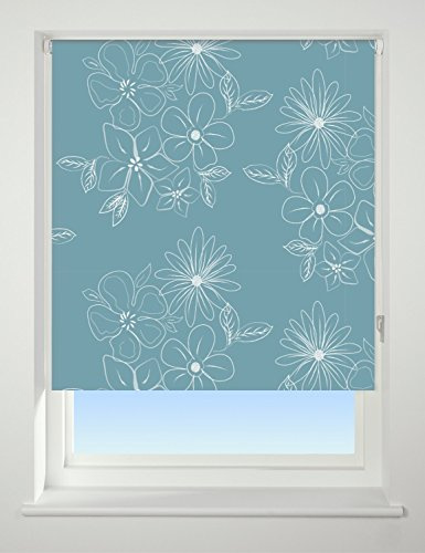 UNIVERSAL Floral Cluster Patterned Thermal Blackout Roller Blind, Teal, W150cm