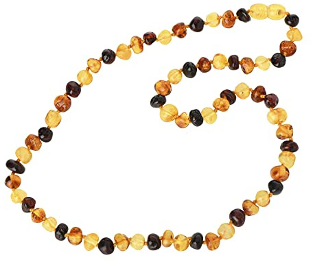 Amber Necklace for Adults - 17.7 Inch - Multi Color - Baltic Amber Land - Hand-Made from Polished/Certified Baltic Amber Beads - Knotted - Screw Clasp (Multi)