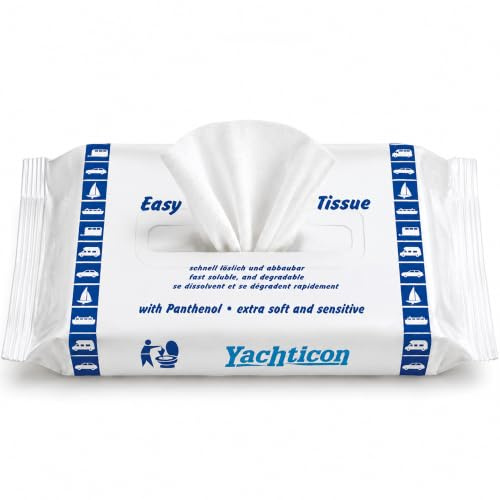 Yachticon Easy Flush Feuchttücher 44 Stück – schnell lösliches feuchtes Toilettenpapier mit Panthenol, parfümfrei & pH-hautneutral | Toiletten Tücher für Campingtoilette, Wohnmobil, Caravan, Boot & WC