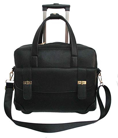 Bowatex Luxus Damen Aktentasche Laptop 2 Rollen Schulter Gurt Trolley Schwarz