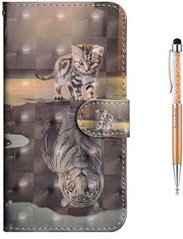 Grandoin Huawei Honor 8X Hülle, Handyhülle im Brieftasche-Stil für Huawei Honor 8X Handytasche PU Leder Flip Cover 3D Bunte Muster Book Case Schutzhülle Etui Case (Katze und Tiger)