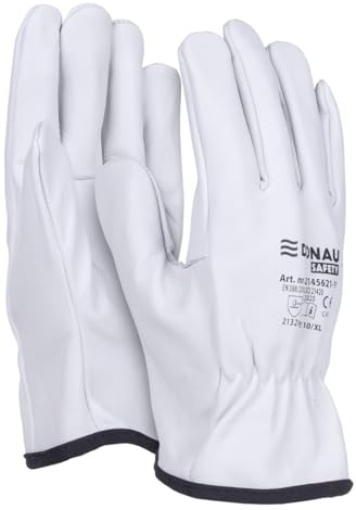 DONAU SAFETY Premium Arbeitshandschuhe Driver aus Rindsleder / 1 Paar/Größe 8/M/Weiß/Lederhandschuhe mit elastischem Handgelenk/Montagehandschuhe/Handschuhe/Fahrerhandschu Schutzhandschuhe
