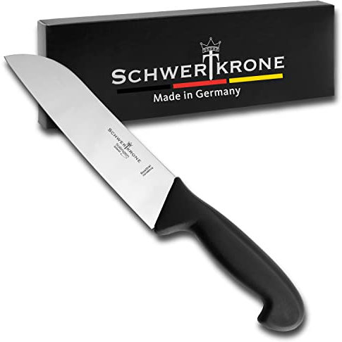 Schwertkrone® Santoku Messer [MADE IN SOLINGEN - GERMANY] - Filetiermesser Fisch - Santokumesser Fischmesser Fleischmesser extrem Scharf - Kochmesser Küchenmesser scharf - Chef Knife (Klinge: 17cm)