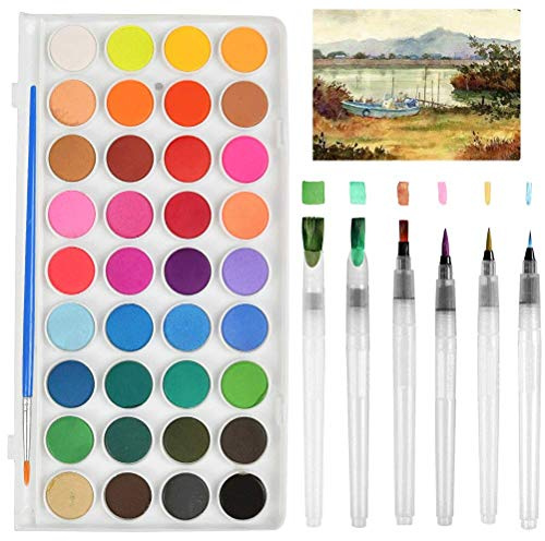 FOCCTS Wasserfarben Pinselstift Set,6 Stück Wasser Pinsel Aquarell Pinsel+36 Farben Wasserfarben Aquarellfarben Set für Malerei,Malen,Kalligraphie
